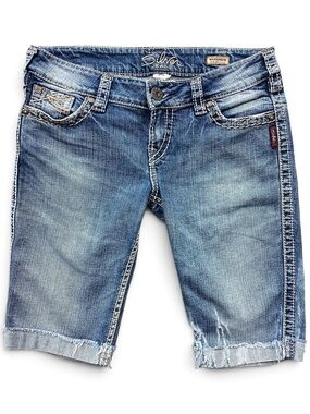 SILVER JEANS McKenzie Shorts W30 Flap Pockets Distressed Stretch
